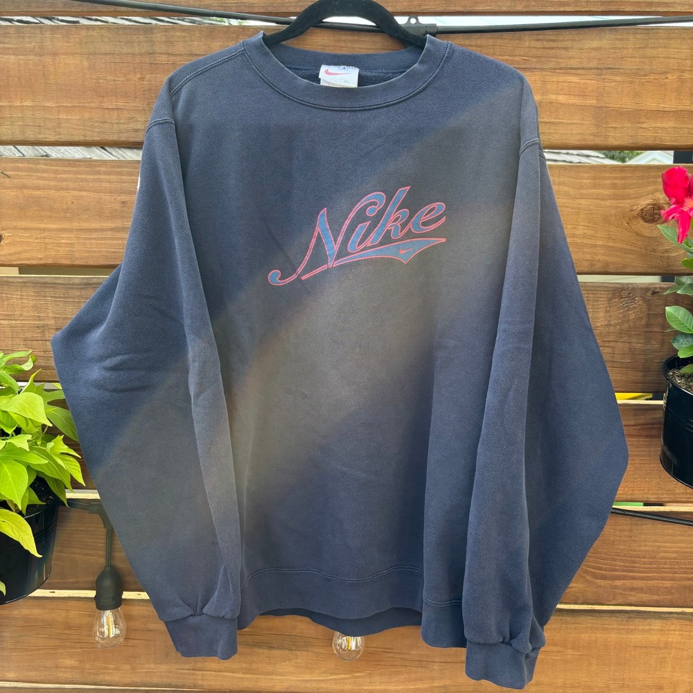 Nike Sweatshirt Mens XL Navy Blue Good Vintage 90s Script Logo Made in USA